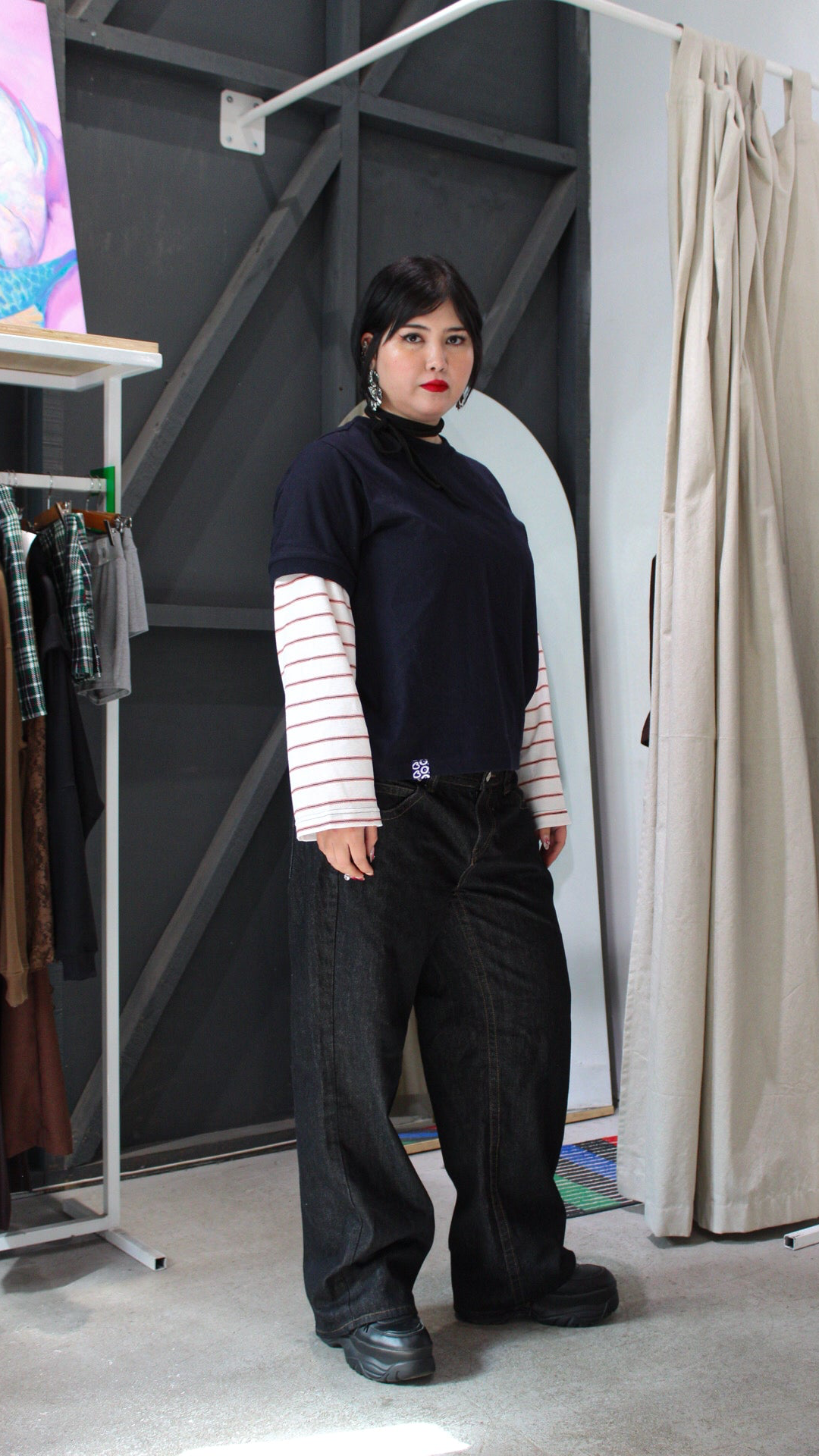Polera Canesú + Manga a Rayas Regular Fit Unisex - Azul Marino